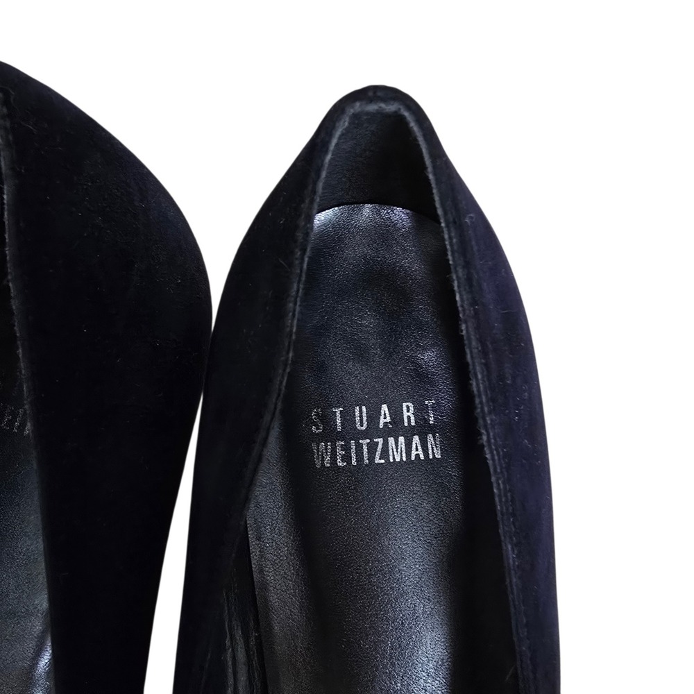 Stuart Weitzman Navy Blue Suede Kitten Heel Pumps Pointed Square Toe Size 9.5 - Picture 6 of 7